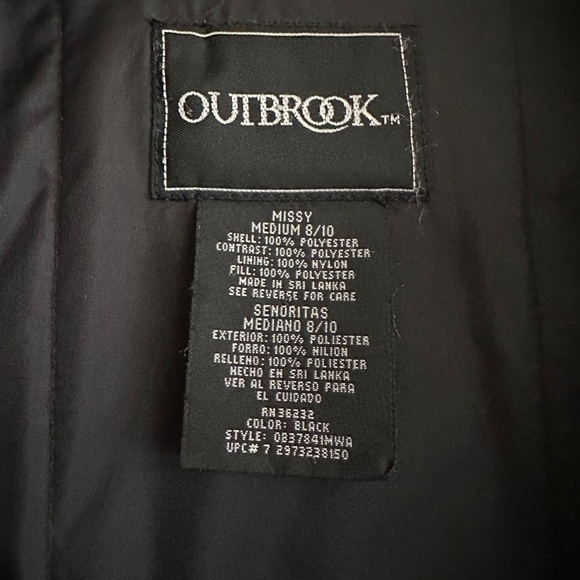 OUTBROOK, WOMENS, BLACK, HOODED COAT. DETACHABLE TAN/BLACK HOOD. SIZE 8/10 - Picture 7 of 7